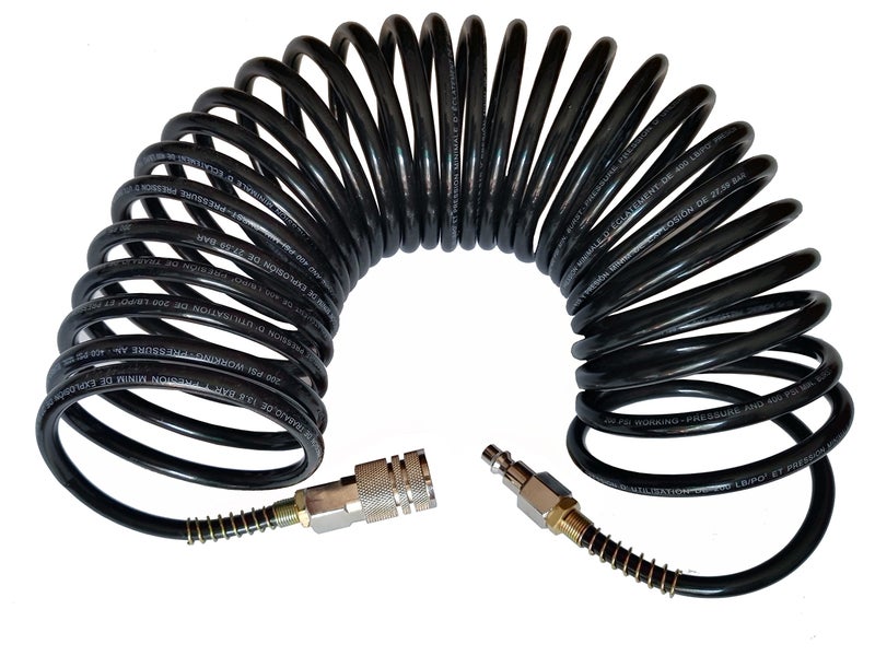 Lhfacc Recoil Air Hose Air Compressor Hose with Industrial Solid Brass Coupler and Plug 1/4 Inches x 25 Feet, Quick Connect, Black - Image 1